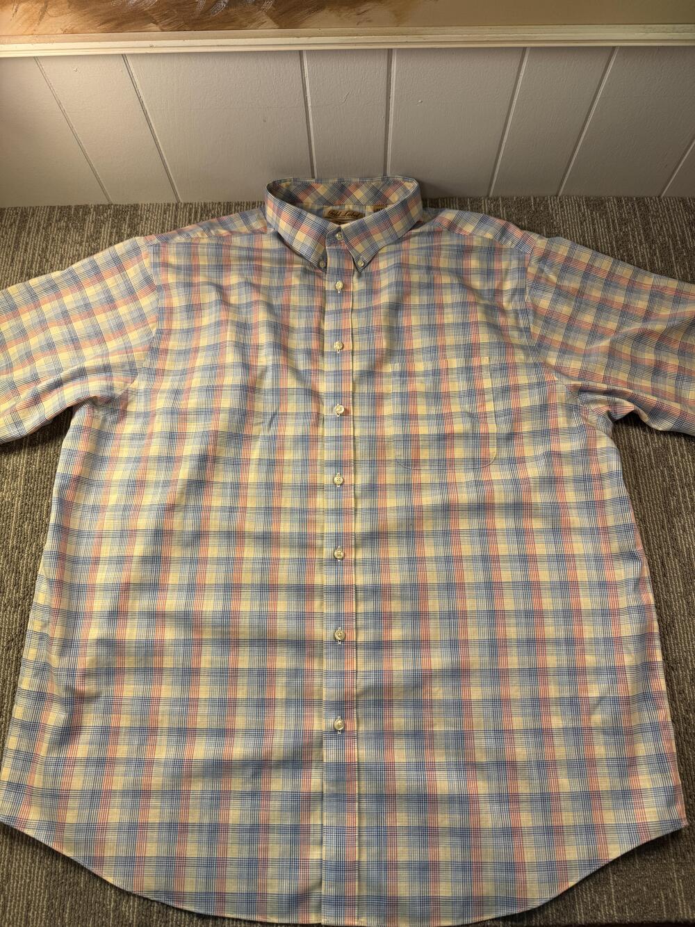 Roundtree & Yorke Shirt Mens 3XLT Multicolor Plaid Short Sleeve Button Up Casual